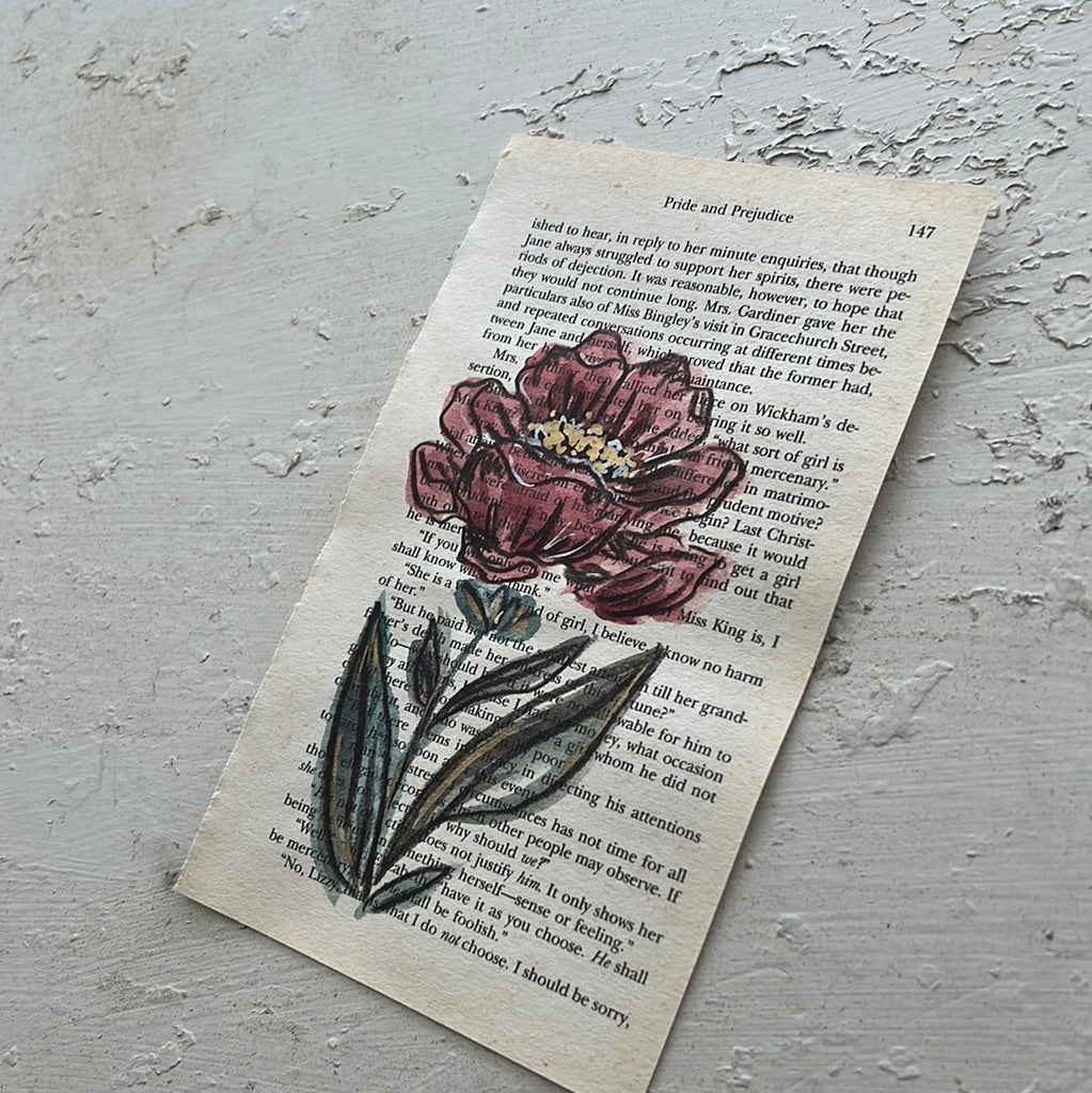 Floral Original Painted Book Page Paper #36