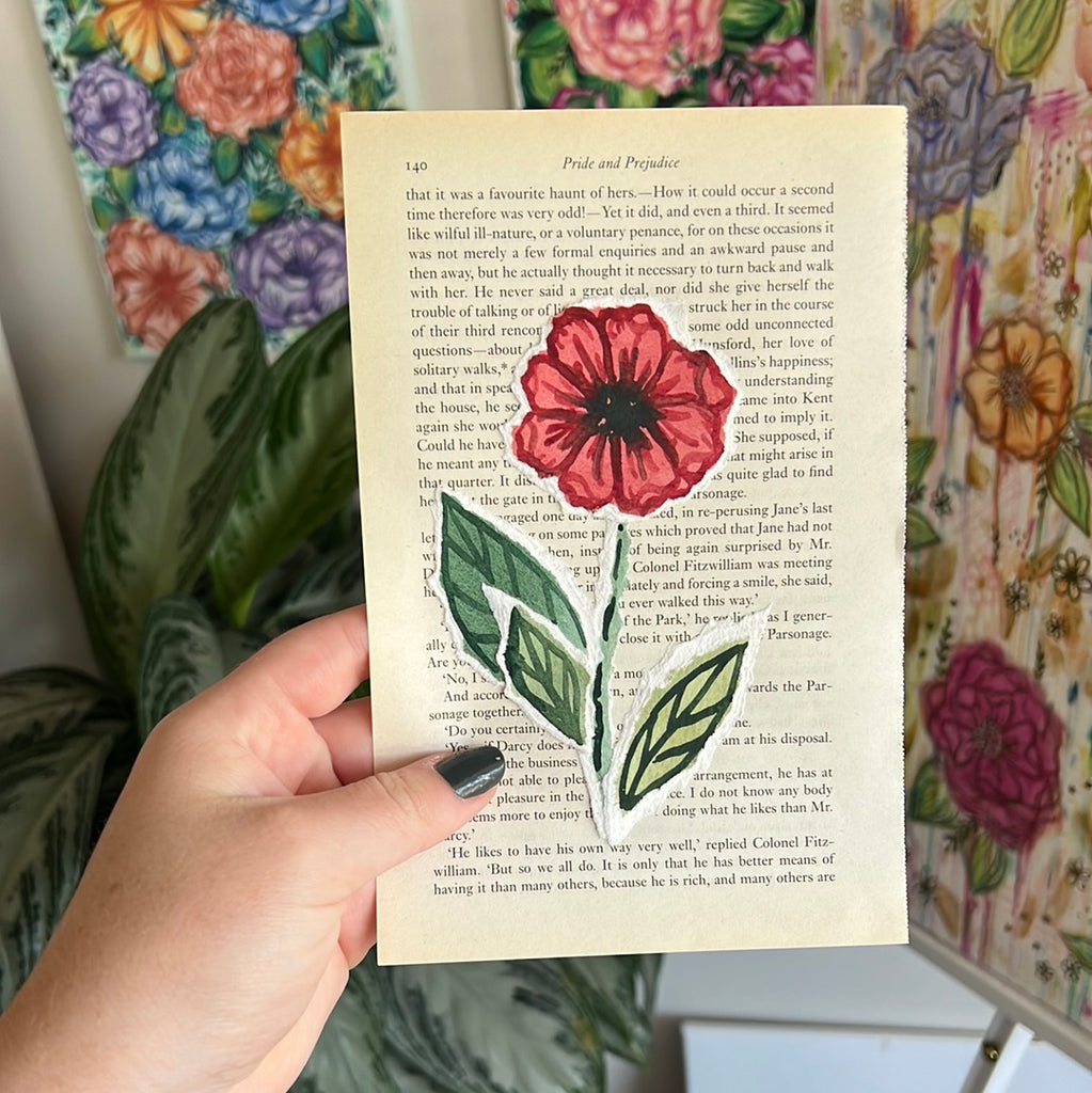Floral Original Painted Book Page Paper #40