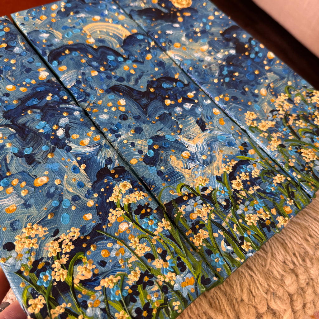 Moonlit Garden Set of 3 Original Painted Canvases