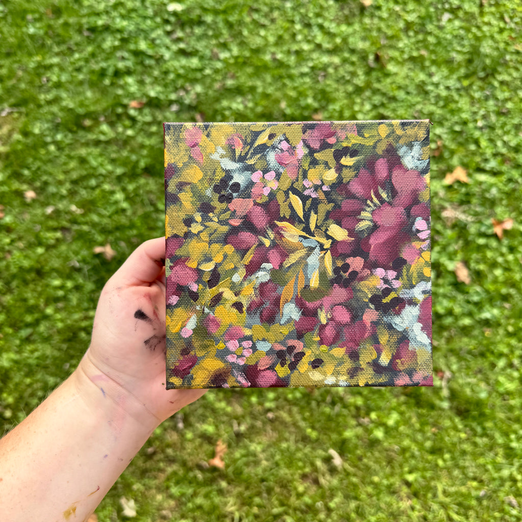 Maroon Florals Original Painted Canvas #4