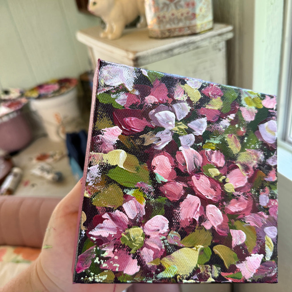 Magenta Florals Original Painted Canvas #1