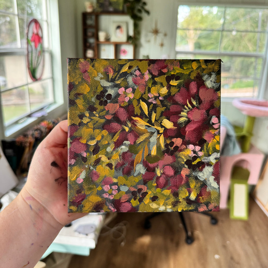 Maroon Florals Original Painted Canvas #4