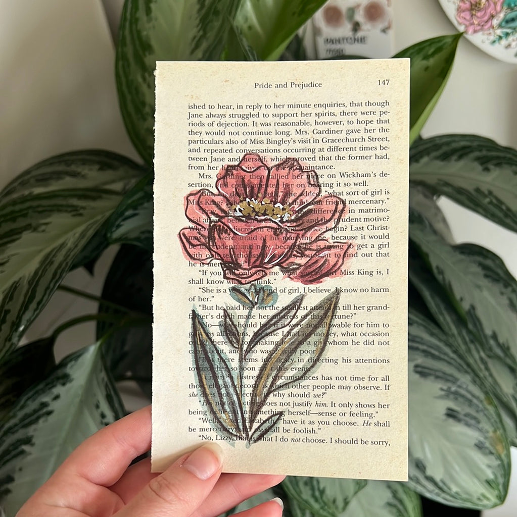 Floral Original Painted Book Page Paper #36