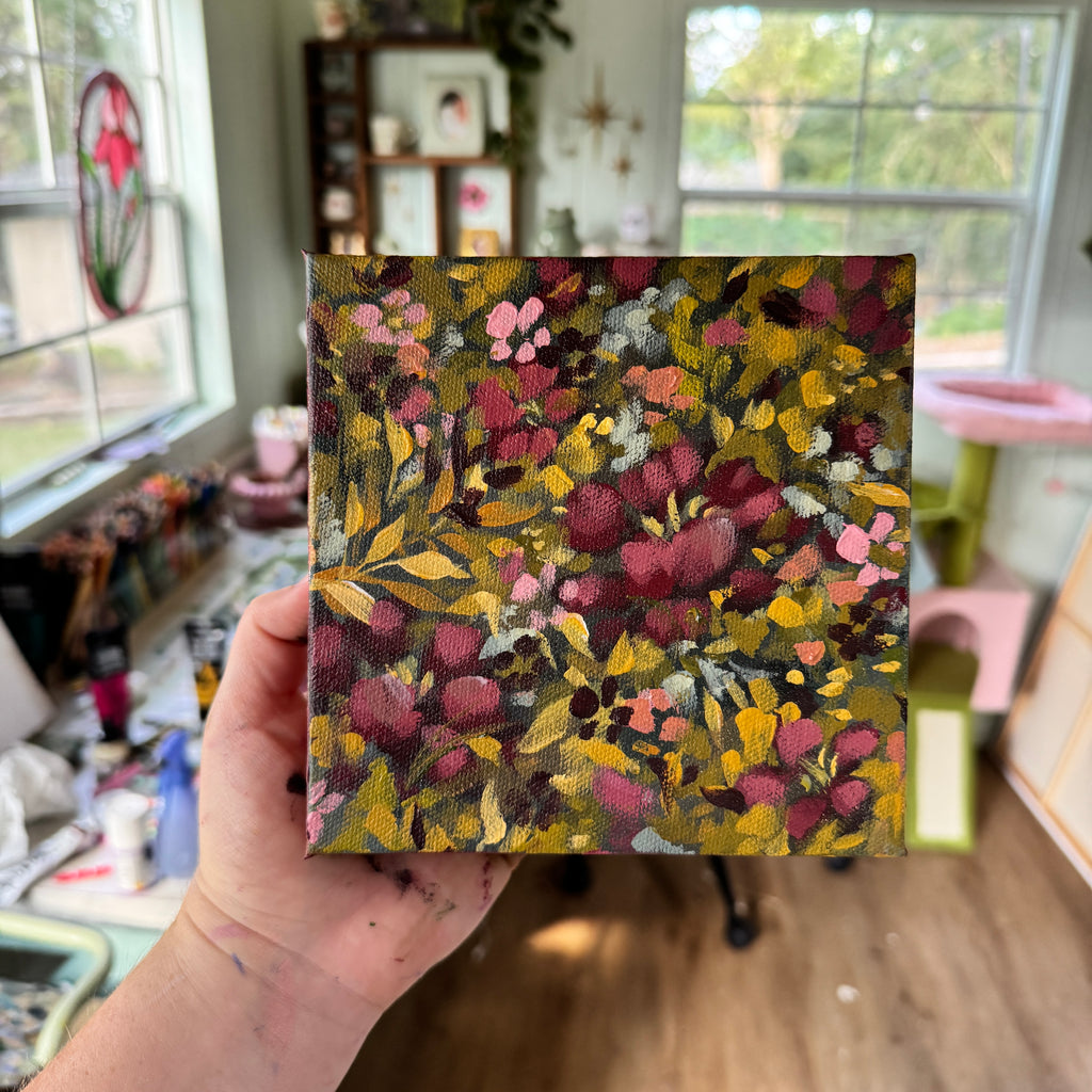 Maroon Florals Original Painted Canvas #5