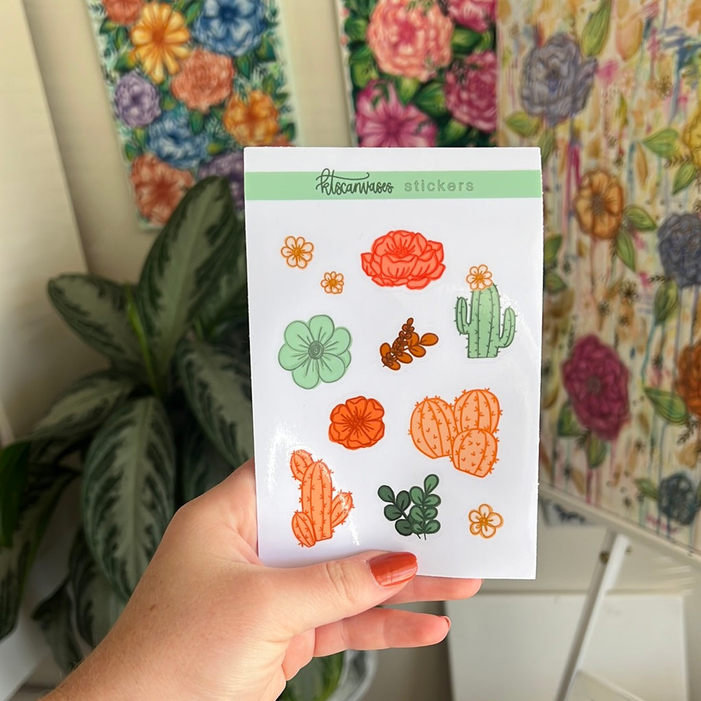 Cactus Florals Set of 11 Mini Stickers (1 sheet)