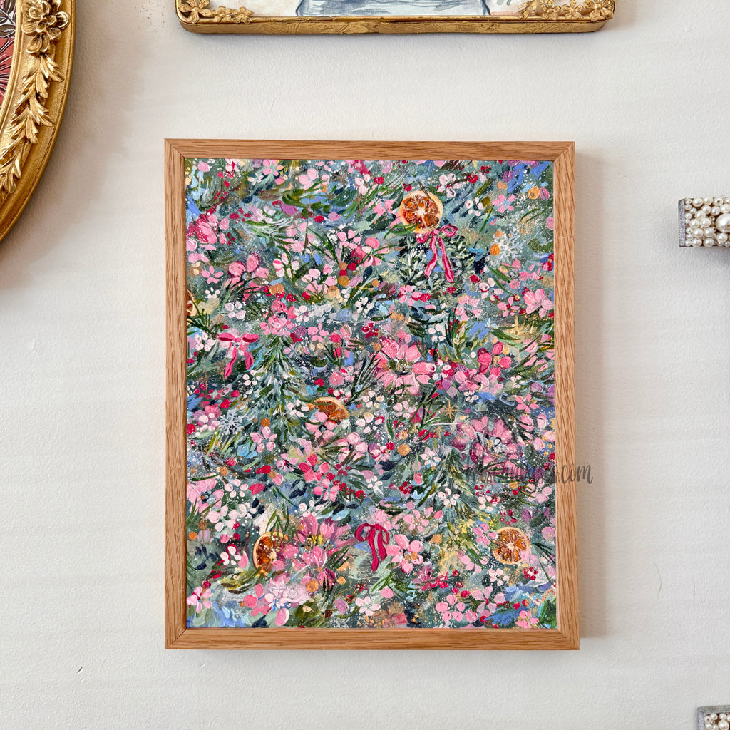 Ella’s Pink Christmas Florals Art Print