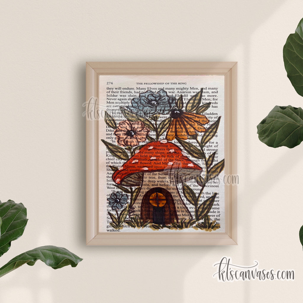 Mushroom Cottage Florals Art Print