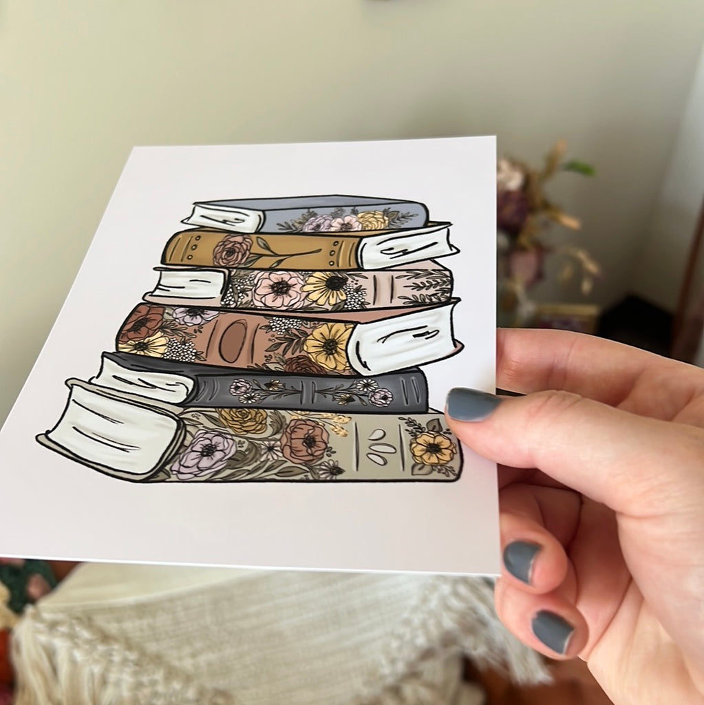 Floral Stack of Books Art Print