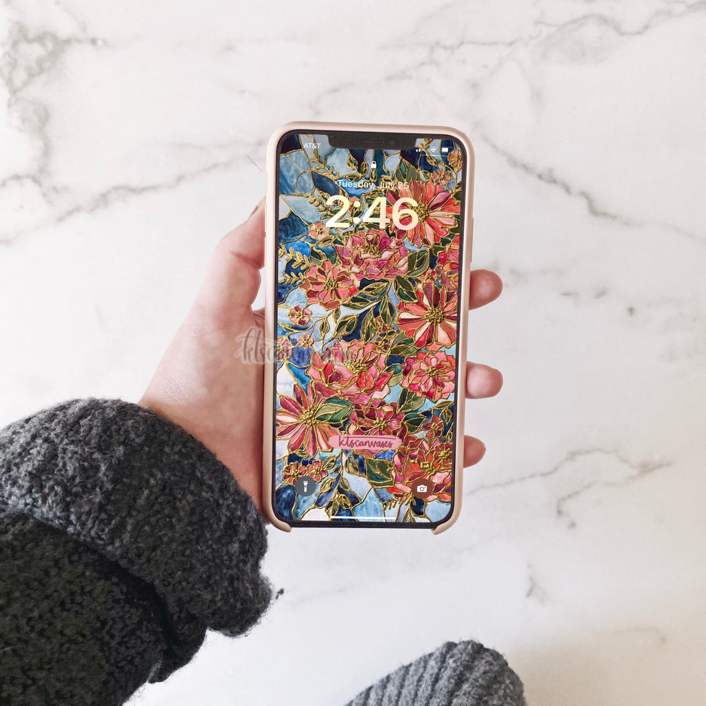 Stained Glass Florals Phone Wallpaper (Digital Download)