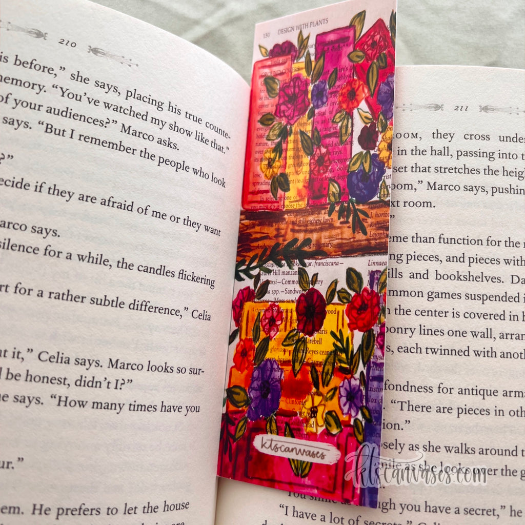 Colorful Floral Bookshelf Double Sided Bookmark