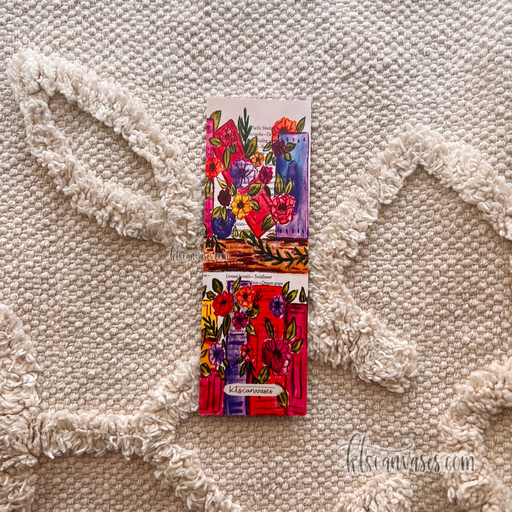 Colorful Floral Bookshelf Double Sided Bookmark
