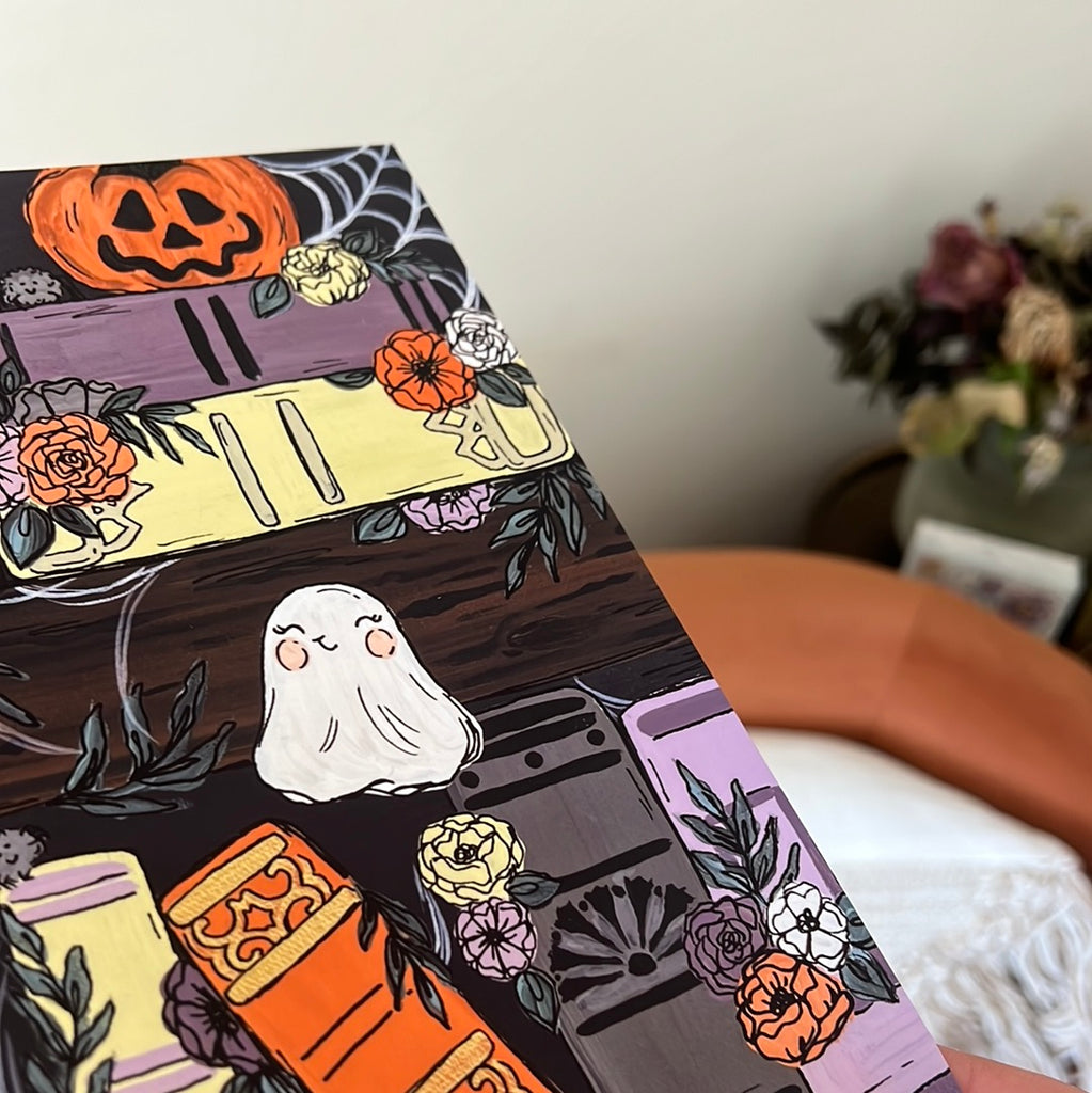 Spooky Bookshelf Art Print