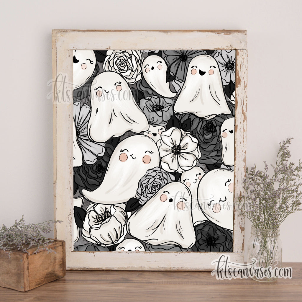 Little Ghost Friends Floral Art Print
