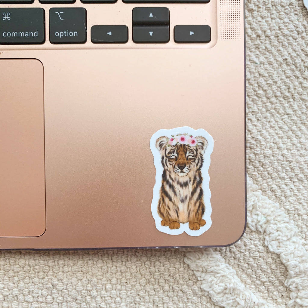 Mini Floral Crown Tiger Sticker