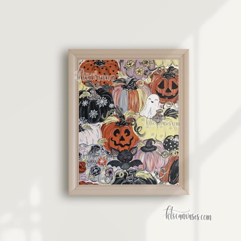 Spooky Pattern Pumpkins Art Print