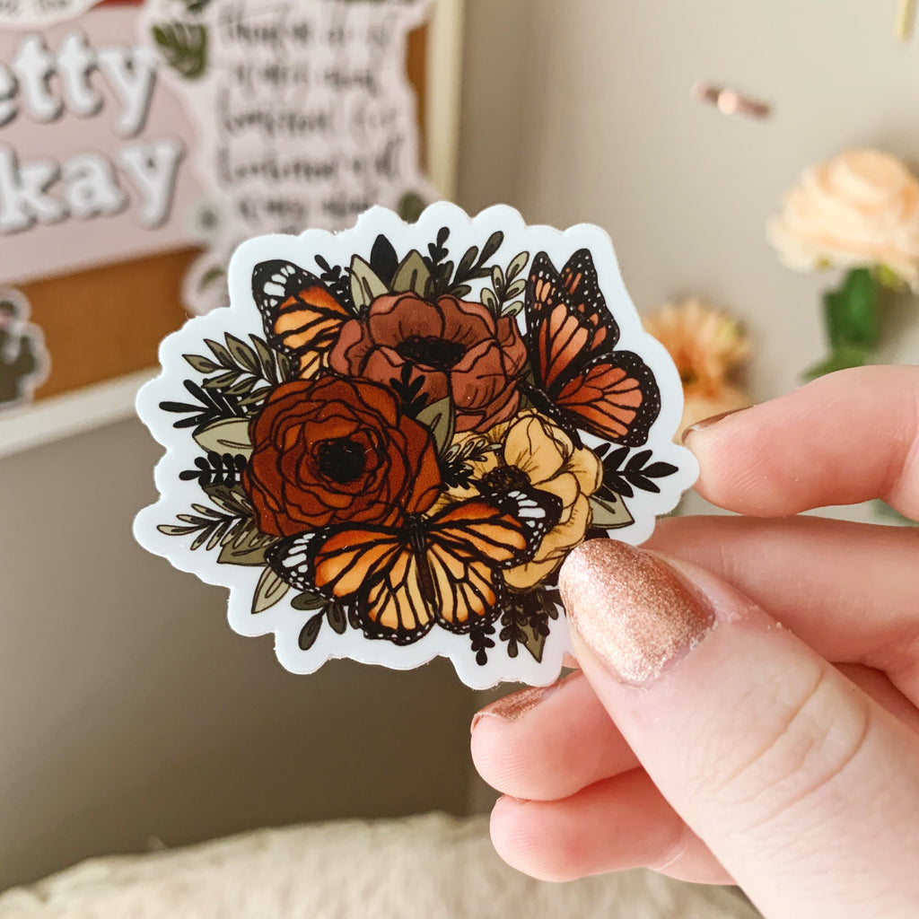 Mini Orange Butterfly Florals Sticker