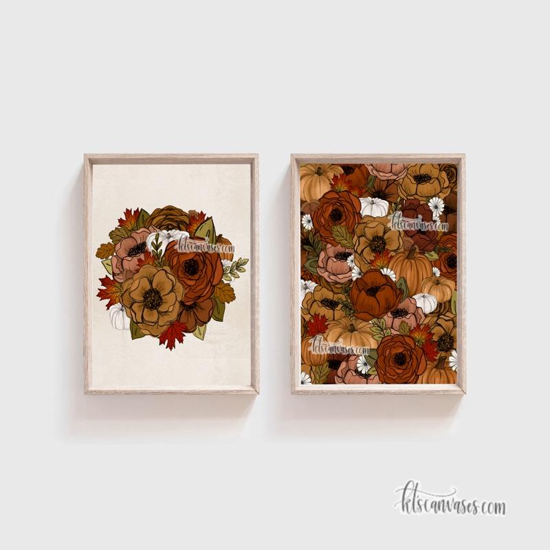 Fall Foliage Floral Set of 2 Art Prints