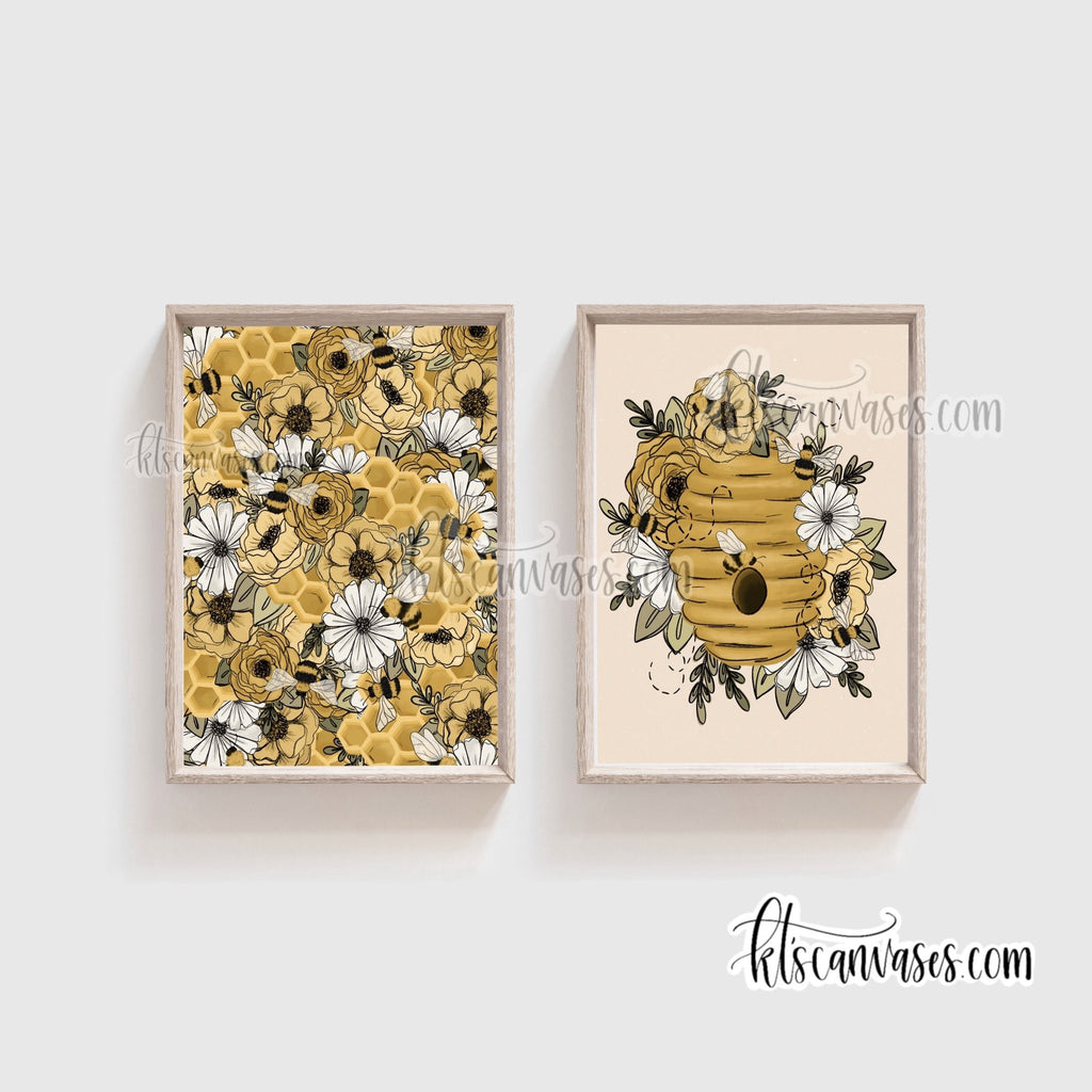 Honeybee Floral Set of 2 Art Prints