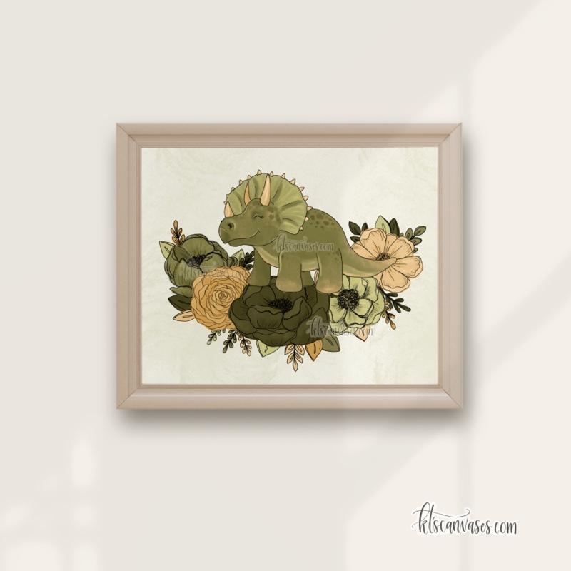 Floral Dinosaur Art Print Set of 4