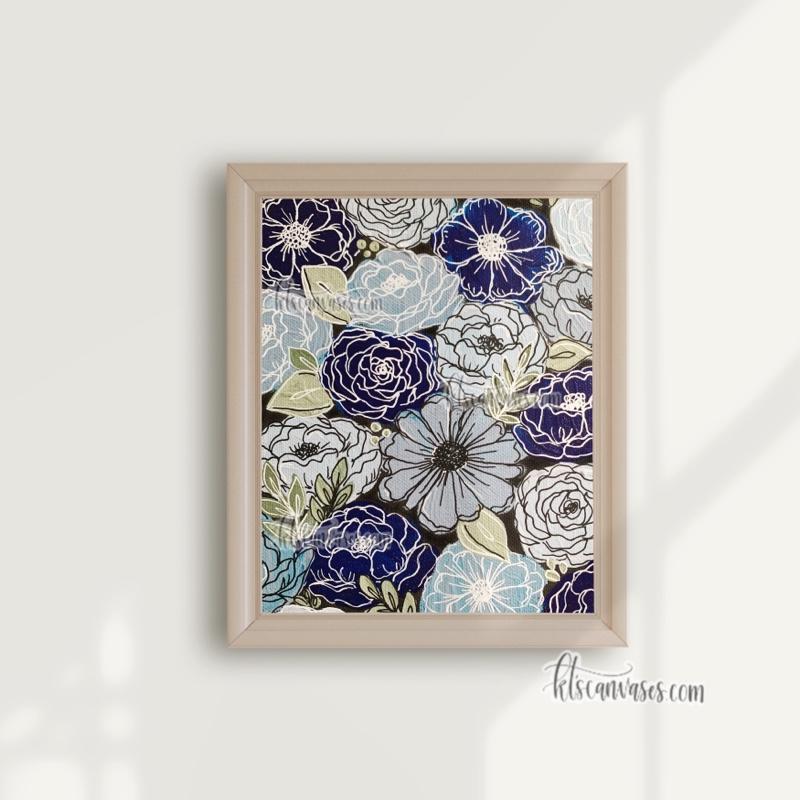 Blue Outlined Florals Art Print