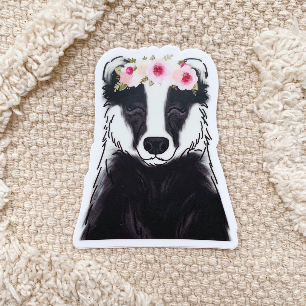 Floral Crown Badger Sticker