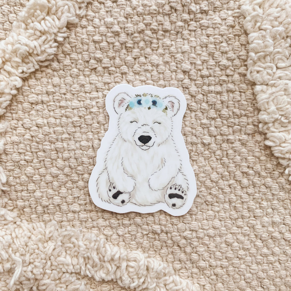 Mini Floral Crown Polar Bear Sticker