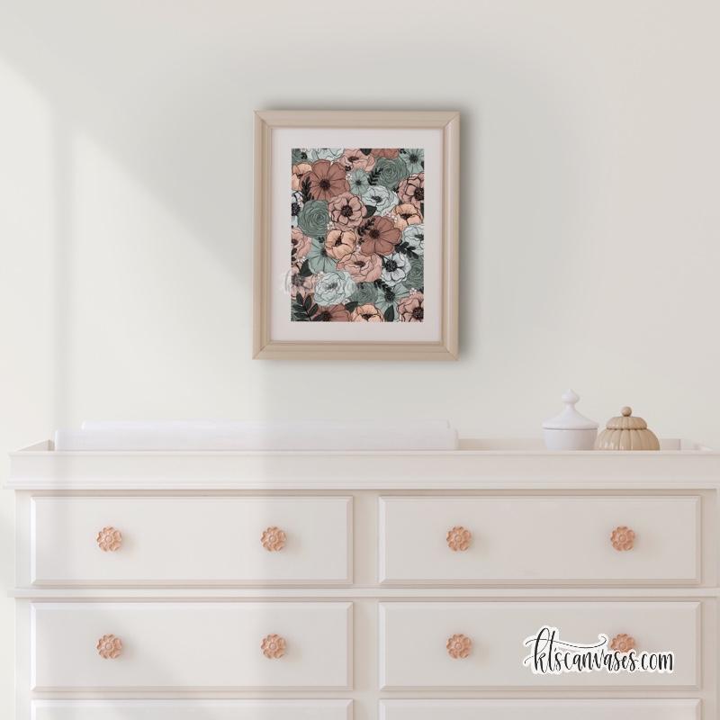 Peachy Mint Florals Art Print