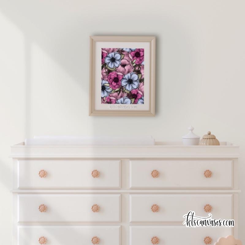 Pink + Blue Florals Art Print