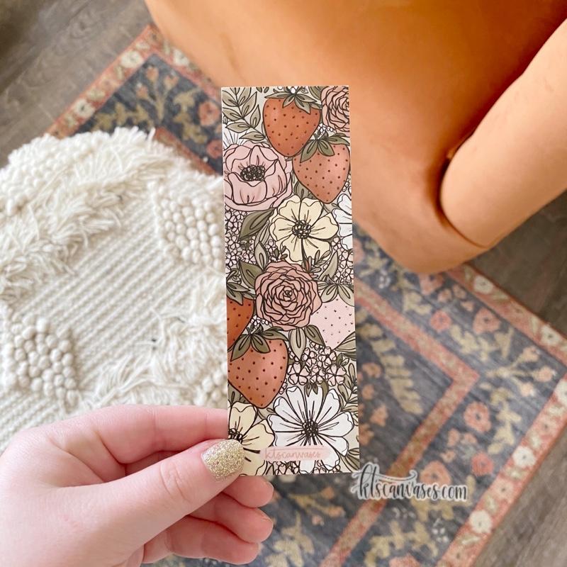 Pink Strawberry Florals Double Sided Bookmark
