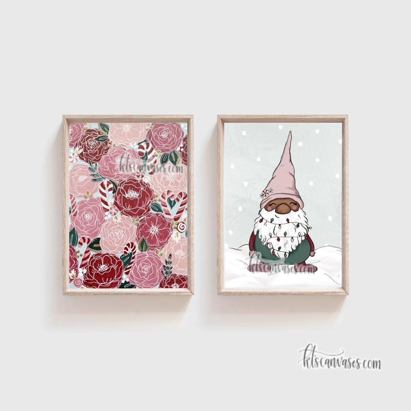 Candy Cane Florals Set of 2 Art Prints