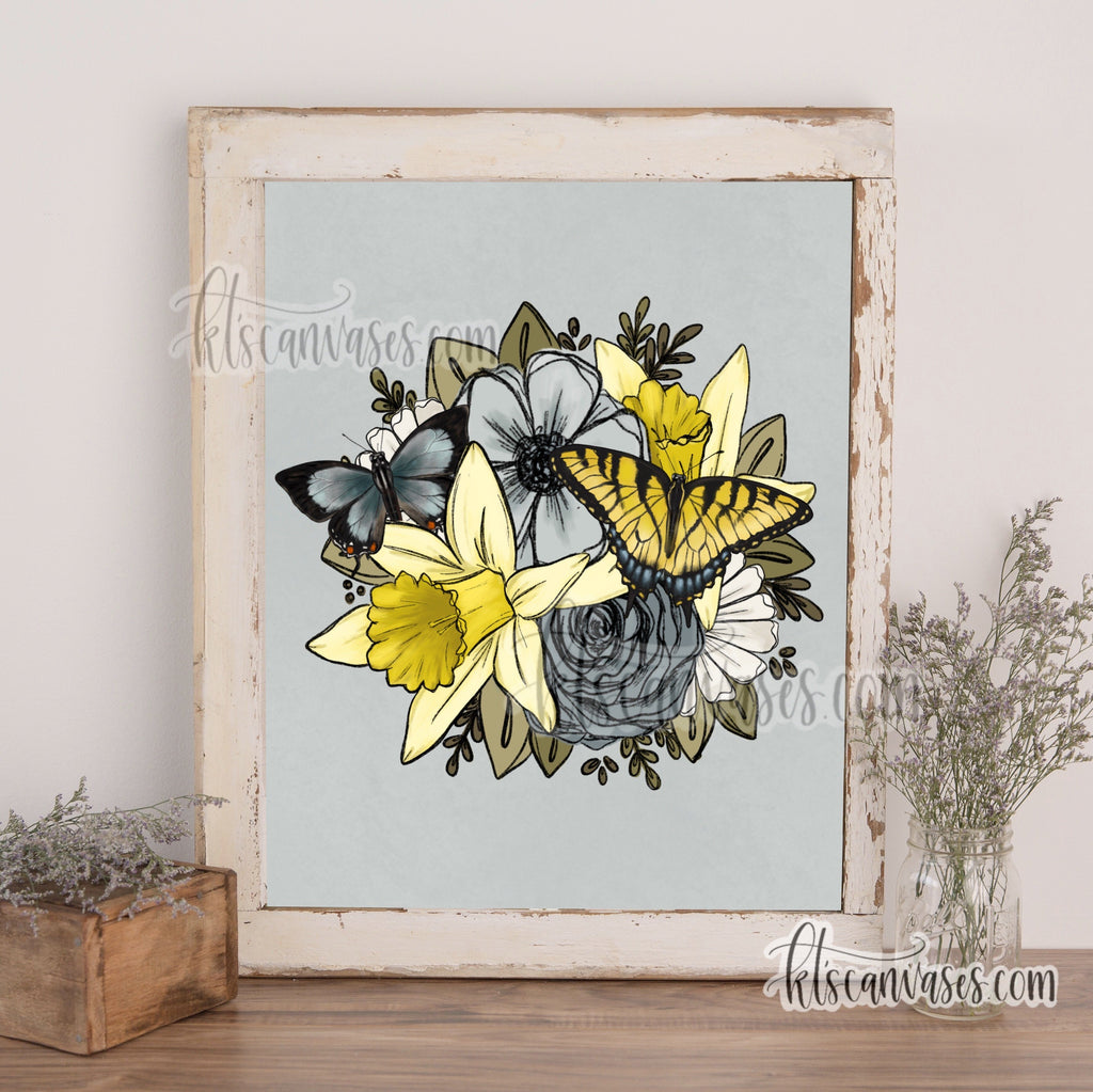 Daffodil Butterfly Florals Art Print