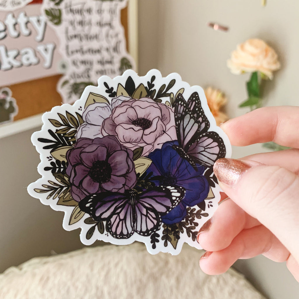 Purple Butterfly Florals Sticker