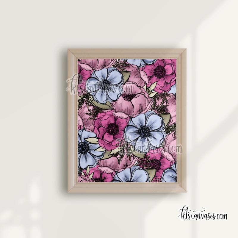 Pink + Blue Florals Art Print