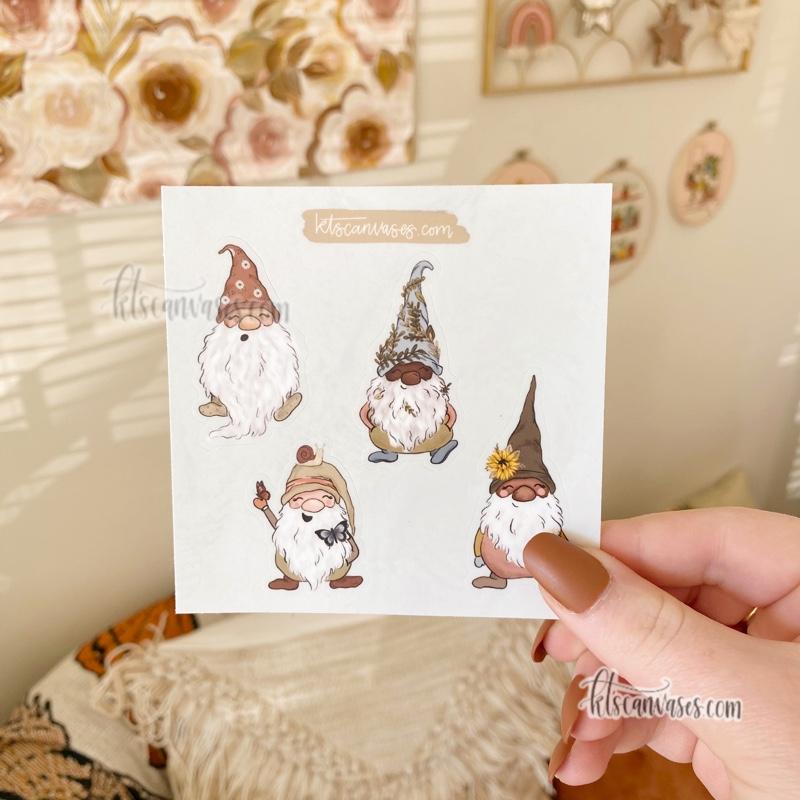 Garden Gnomes Set of 4 Mini Stickers (1 sheet)