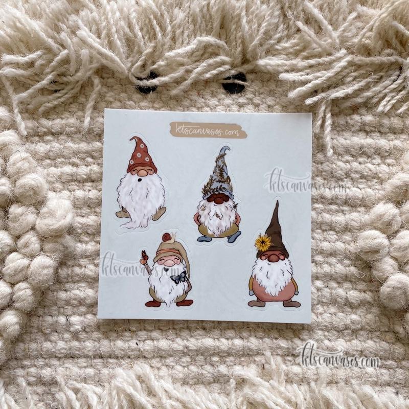 Garden Gnomes Set of 4 Mini Stickers (1 sheet)