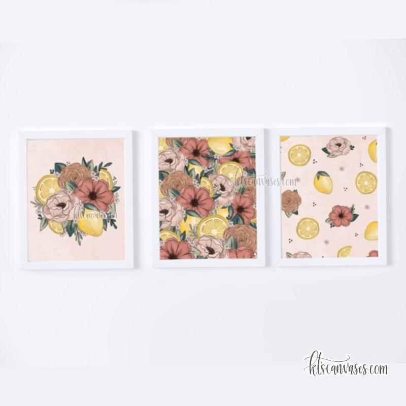 Lemon Floral Art Print Set of 3