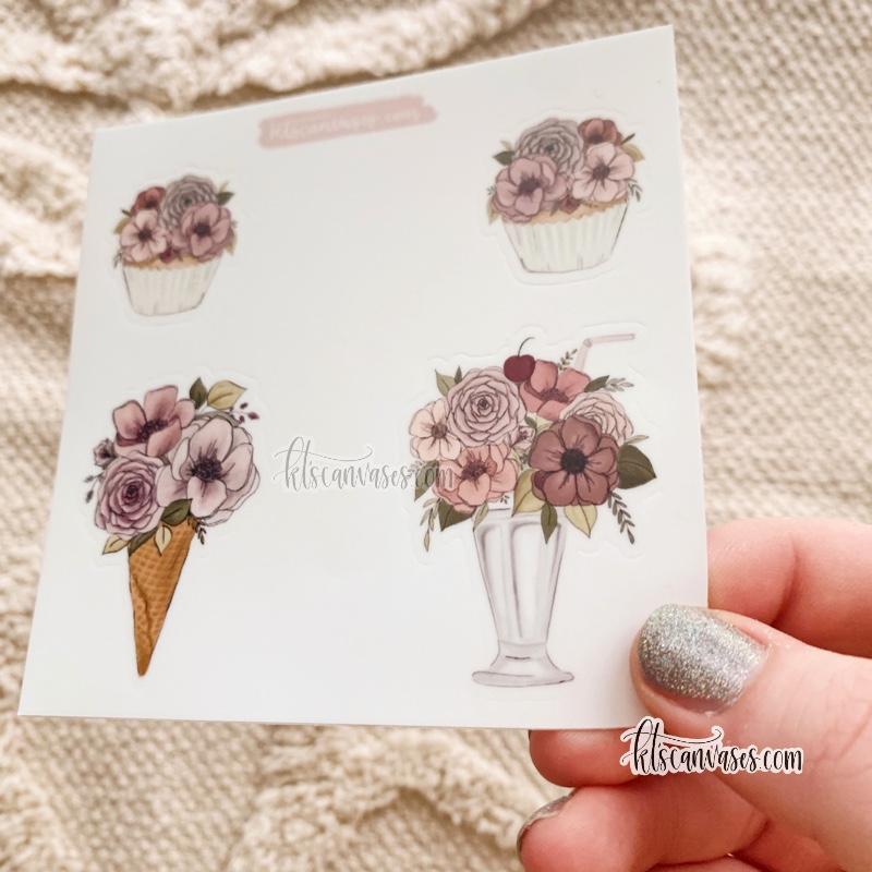 Floral Dessert Set of 4 Mini Stickers (1 sheet)