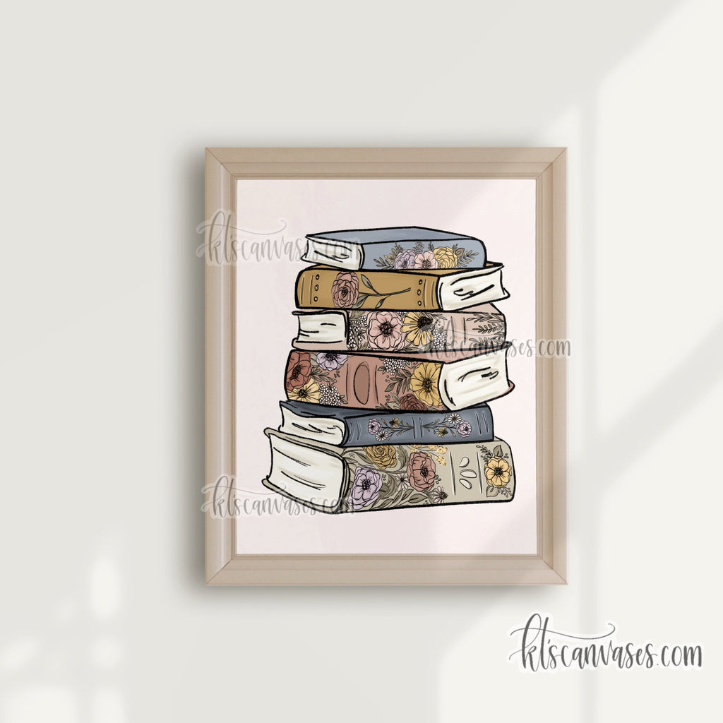 Floral Stack of Books Art Print