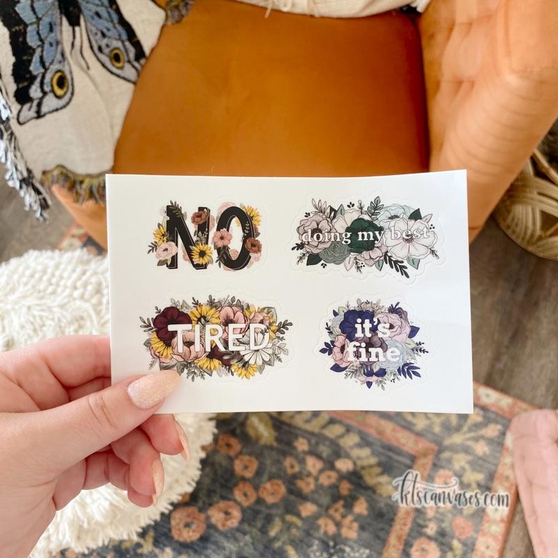 Relatible Sticker Simple Relatable Phrase Set of 4 Mini Stickers (1 sheet) – KT's Canvases