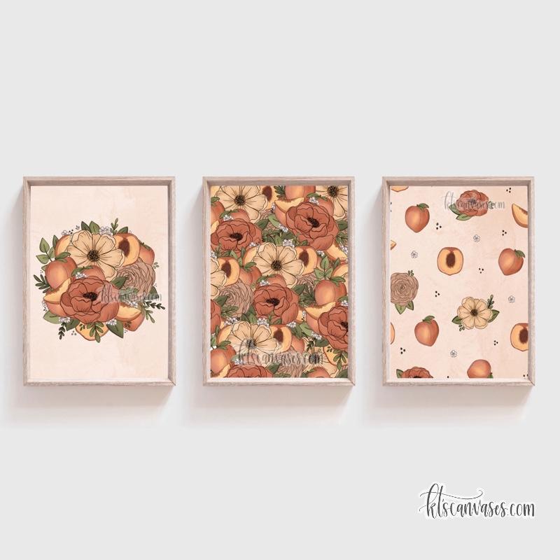 Peach Floral Art Print Set of 3