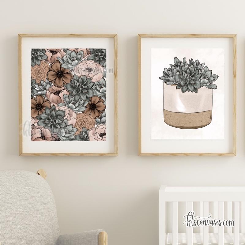 Potted Succulent Floral Set of 2 Art Prints