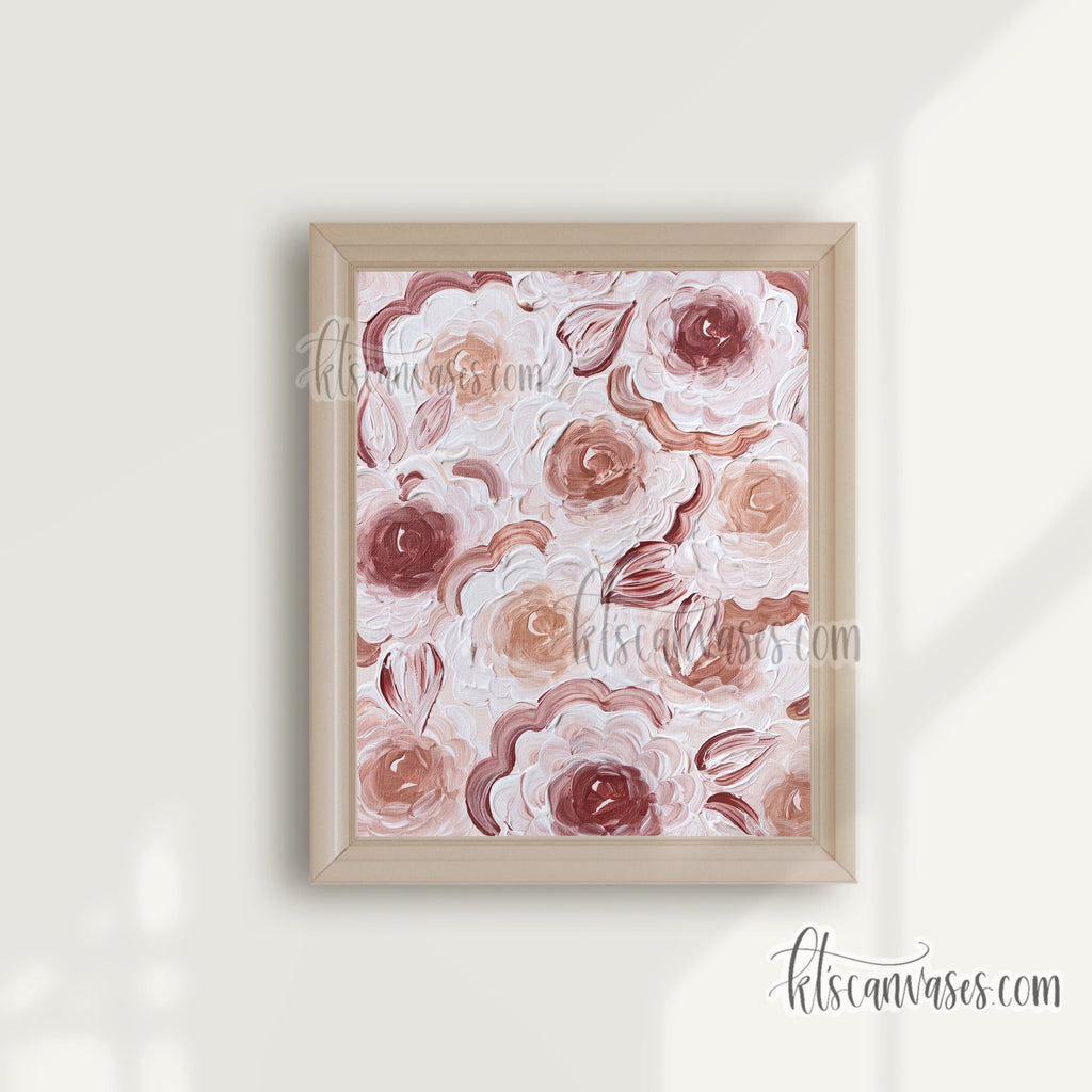 Peachy Pink Messy Florals Art Print