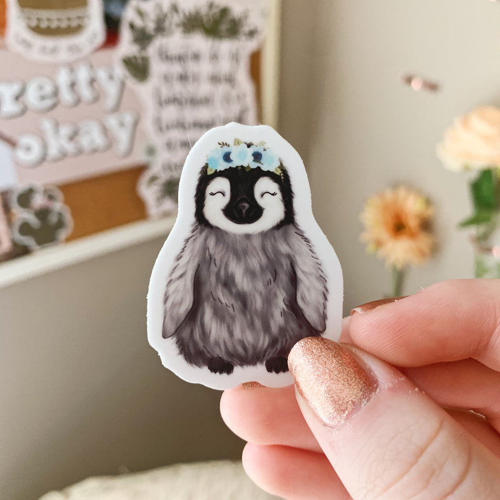 Mini Floral Crown Penguin Sticker