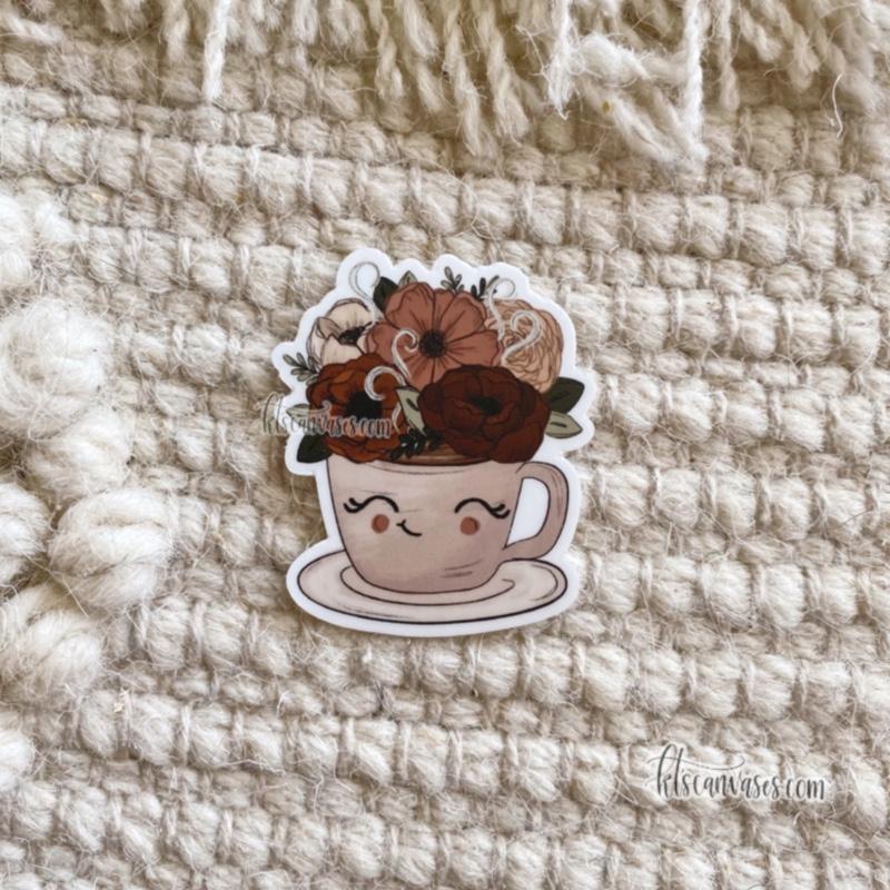Little Tea/Coffee Cup Floral Sticker