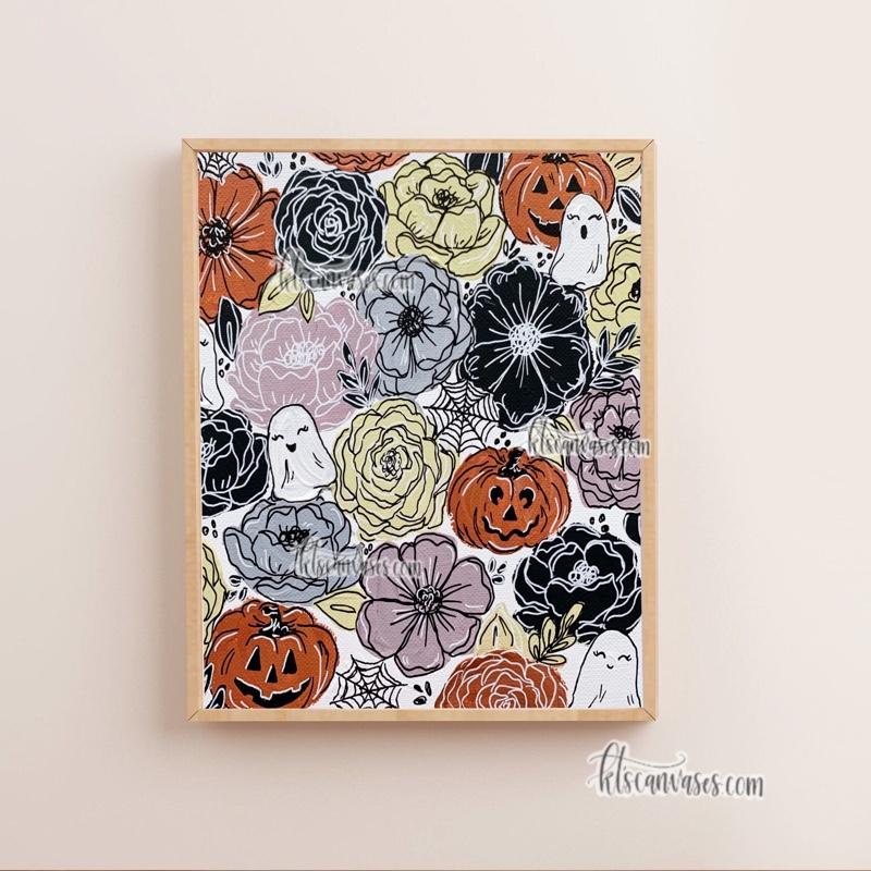 Spooky Pumpkin Florals Art Print
