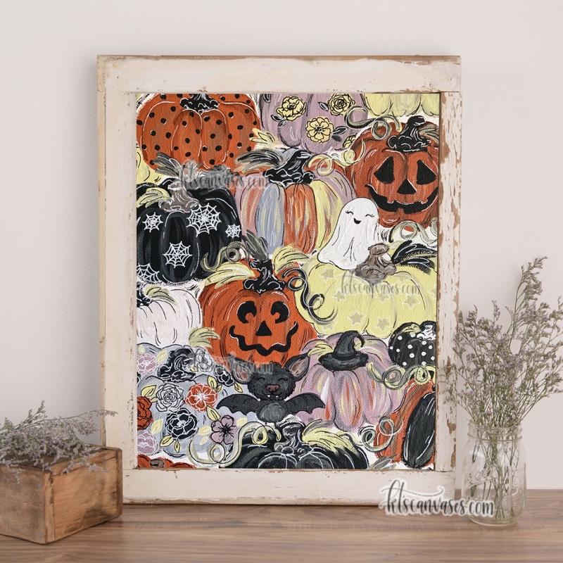 Spooky Pattern Pumpkins Art Print