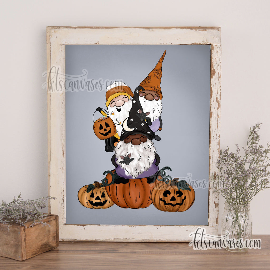 Spooky Gnomes Pumpkin Patch Art Print (Vertical)