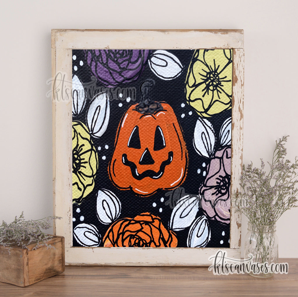 Little Spooky Pumpkin Floral Art Print
