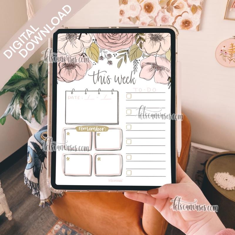 Digital Download Floral Weekly Tracker Page