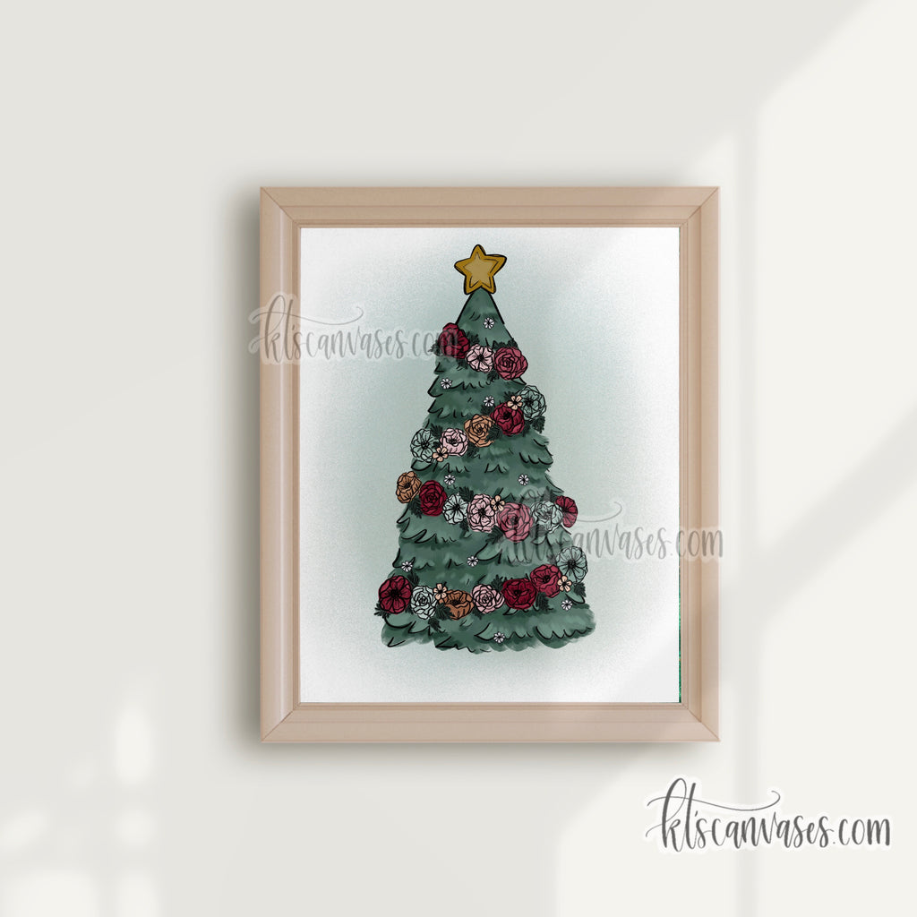 Floral Christmas Tree Art Print